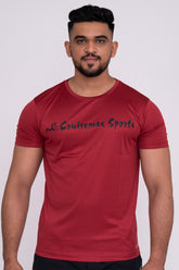 Solid Dye Round Neck T-Shirts Maroon Black